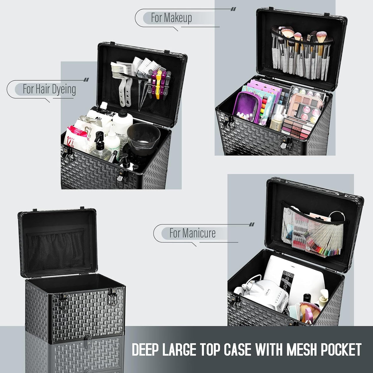 Salon Cart with 3 Drawers, Nail Trolley Cart with Wheels Salon Station Rolling Makeup Train Case Cosmetology Case Organizer Cases for Nail Tech,SPA,Face Painting,Hairstylist,Makeup Artist