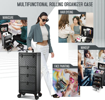Salon Cart with 3 Drawers, Nail Trolley Cart with Wheels Salon Station Rolling Makeup Train Case Cosmetology Case Organizer Cases for Nail Tech,SPA,Face Painting,Hairstylist,Makeup Artist