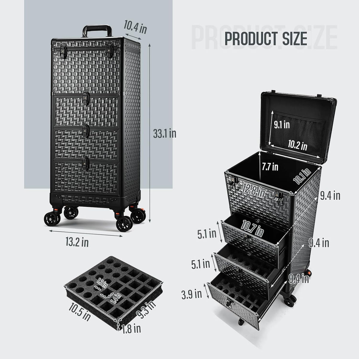 Salon Cart with 3 Drawers, Nail Trolley Cart with Wheels Salon Station Rolling Makeup Train Case Cosmetology Case Organizer Cases for Nail Tech,SPA,Face Painting,Hairstylist,Makeup Artist