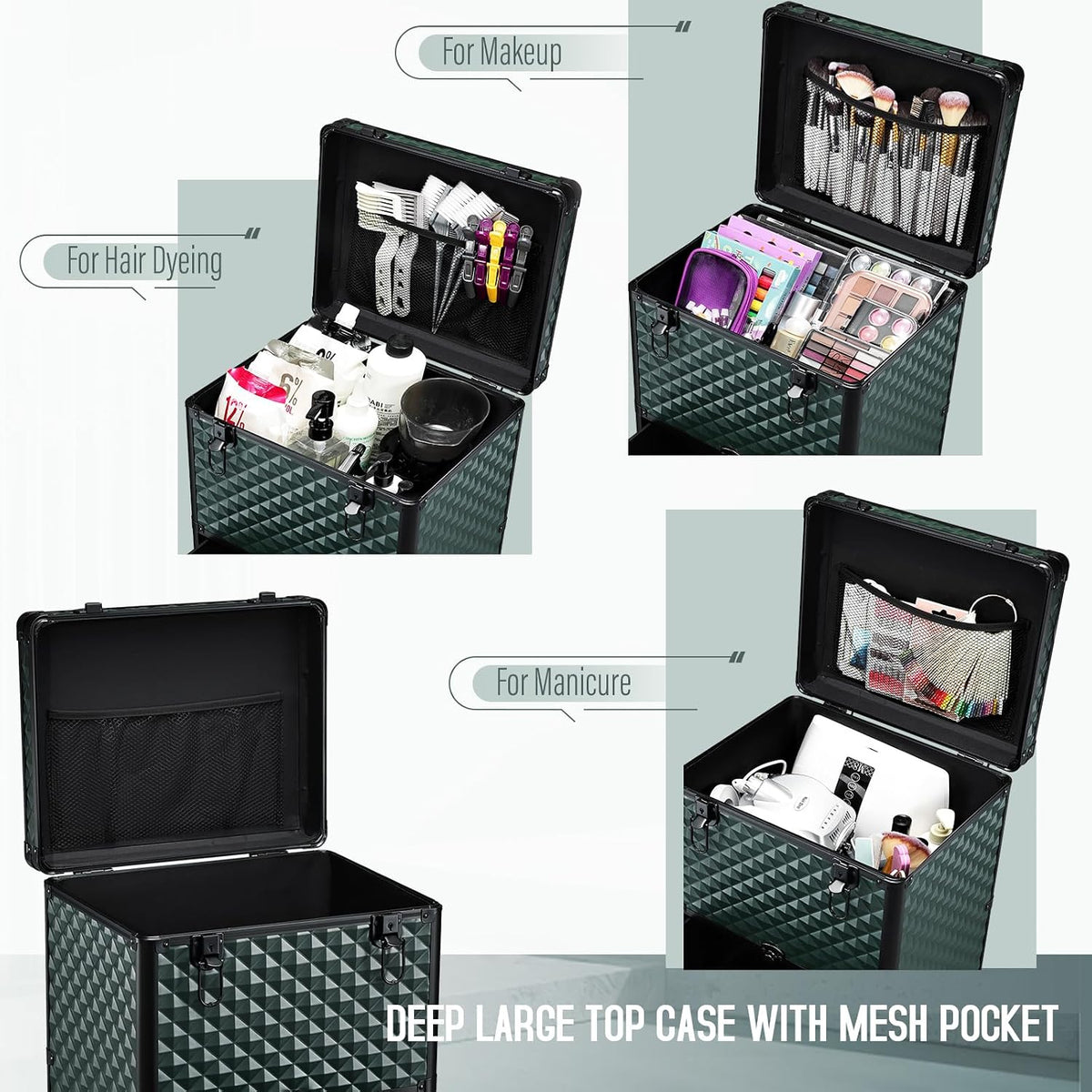 Salon Cart with 3 Drawers, Nail Trolley Cart with Wheels Salon Station Rolling Makeup Train Case Cosmetology Case Organizer Cases for Nail Tech,SPA,Face Painting,Hairstylist,Makeup Artist