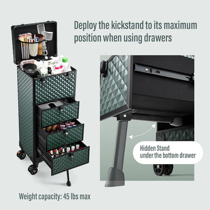 Salon Cart with 3 Drawers, Nail Trolley Cart with Wheels Salon Station Rolling Makeup Train Case Cosmetology Case Organizer Cases for Nail Tech,SPA,Face Painting,Hairstylist,Makeup Artist