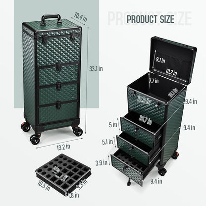 Salon Cart with 3 Drawers, Nail Trolley Cart with Wheels Salon Station Rolling Makeup Train Case Cosmetology Case Organizer Cases for Nail Tech,SPA,Face Painting,Hairstylist,Makeup Artist