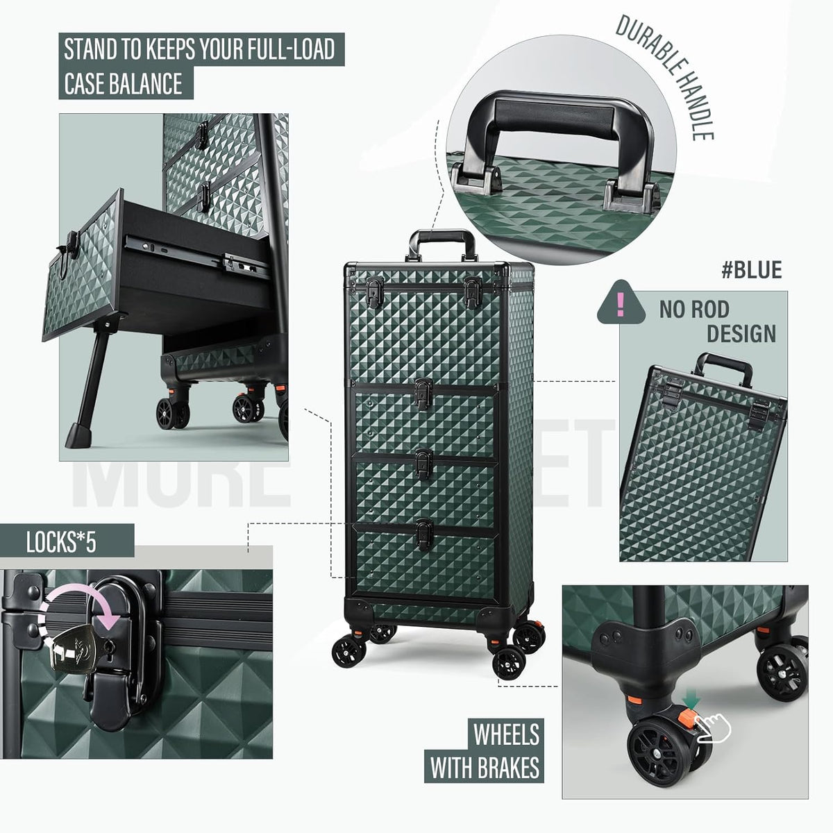 Salon Cart with 3 Drawers, Nail Trolley Cart with Wheels Salon Station Rolling Makeup Train Case Cosmetology Case Organizer Cases for Nail Tech,SPA,Face Painting,Hairstylist,Makeup Artist