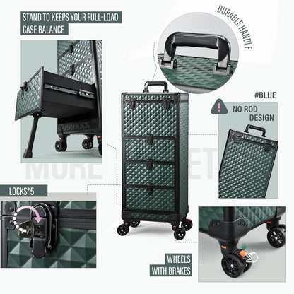 Salon Cart with 3 Drawers, Nail Trolley Cart with Wheels Salon Station Rolling Makeup Train Case Cosmetology Case Organizer Cases for Nail Tech,SPA,Face Painting,Hairstylist,Makeup Artist