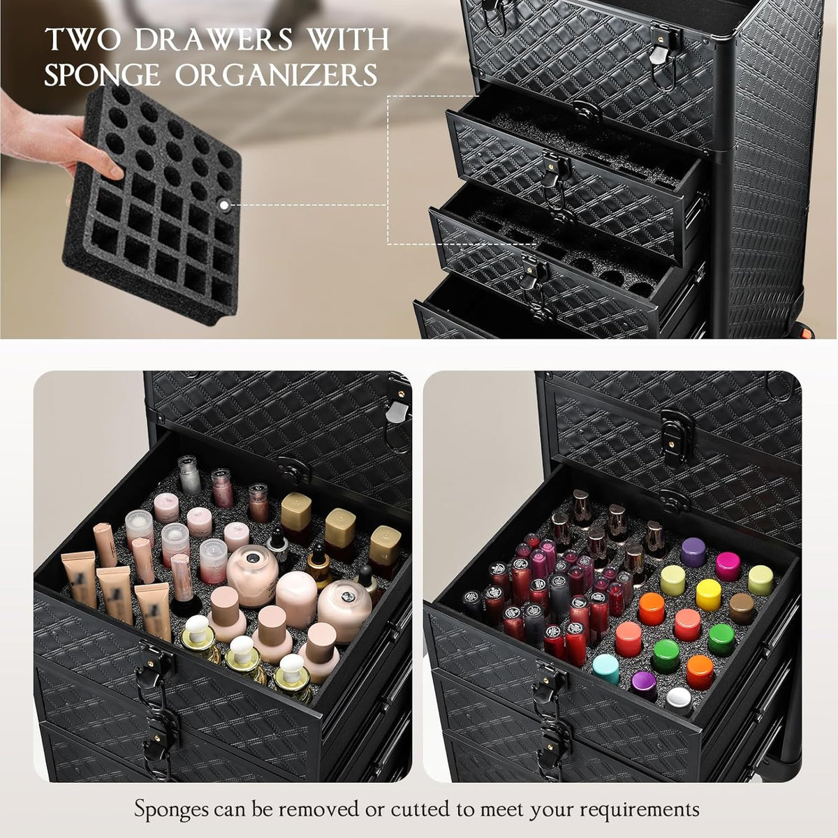 Salon Cart with 3 Drawers, Nail Trolley Cart with Wheels Salon Station Rolling Makeup Train Case Cosmetology Case Organizer Cases for Nail Tech,SPA,Face Painting,Hairstylist,Makeup Artist