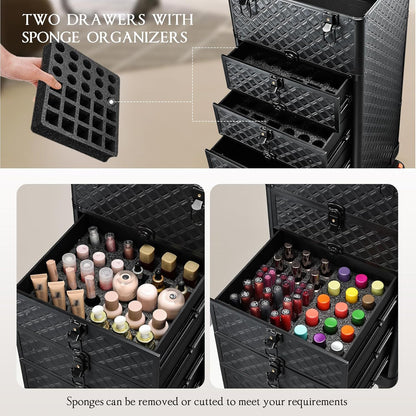 Salon Cart with 3 Drawers, Nail Trolley Cart with Wheels Salon Station Rolling Makeup Train Case Cosmetology Case Organizer Cases for Nail Tech,SPA,Face Painting,Hairstylist,Makeup Artist
