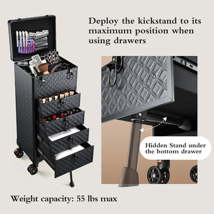 Salon Cart with 3 Drawers, Nail Trolley Cart with Wheels Salon Station Rolling Makeup Train Case Cosmetology Case Organizer Cases for Nail Tech,SPA,Face Painting,Hairstylist,Makeup Artist