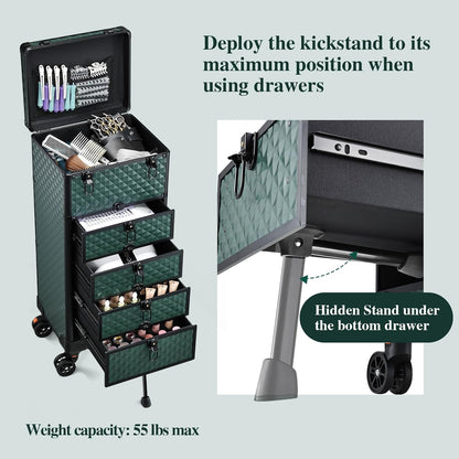 Salon Cart with 3 Drawers, Nail Trolley Cart with Wheels Salon Station Rolling Makeup Train Case Cosmetology Case Organizer Cases for Nail Tech,SPA,Face Painting,Hairstylist,Makeup Artist