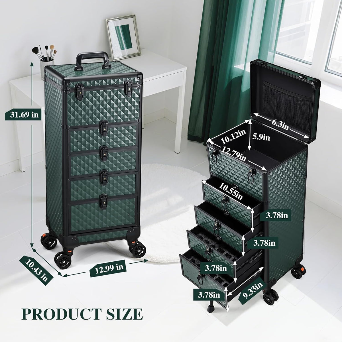 Salon Cart with 3 Drawers, Nail Trolley Cart with Wheels Salon Station Rolling Makeup Train Case Cosmetology Case Organizer Cases for Nail Tech,SPA,Face Painting,Hairstylist,Makeup Artist