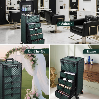 Salon Cart with 3 Drawers, Nail Trolley Cart with Wheels Salon Station Rolling Makeup Train Case Cosmetology Case Organizer Cases for Nail Tech,SPA,Face Painting,Hairstylist,Makeup Artist