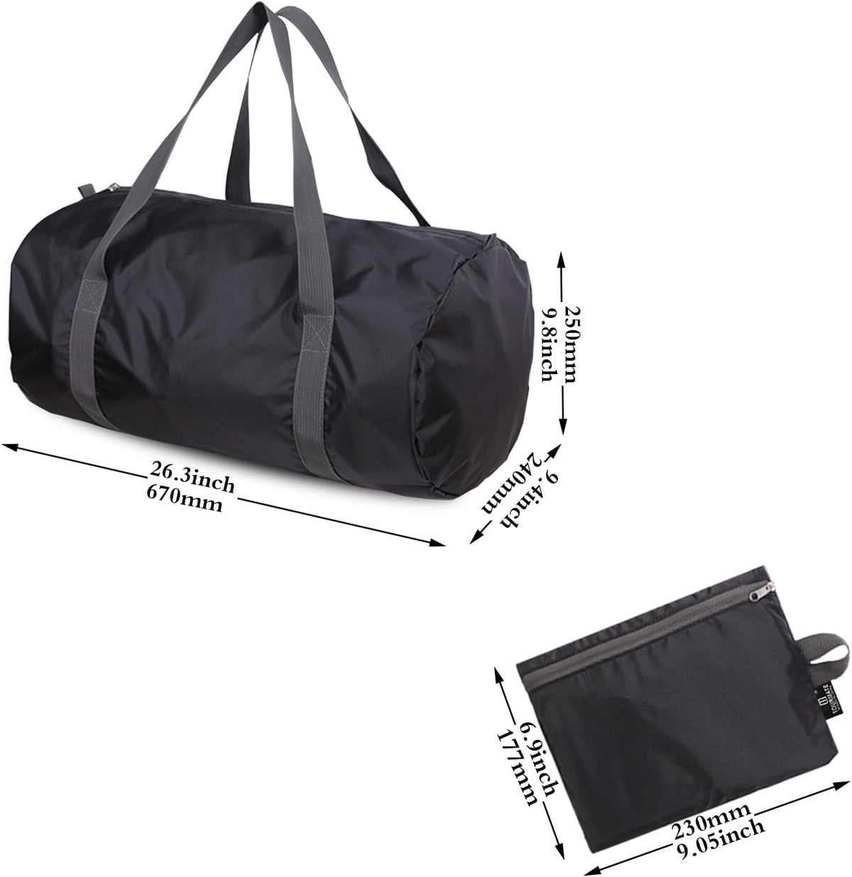 Travel Bag Foldable,Portable Lightweight Gym Bag,Sports Duffel Bags for Women&Men - for Camp, Fitness, and Short tours, shopping (Black, S)