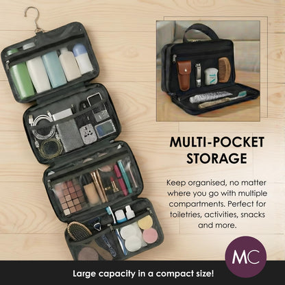Kids Travel Organizer – Multi-Compartment, Water-Resistant Hanging Bag for Toys, Snacks, & Activities - Compact, Lightweight Design with Hook & Carry Handle - Perfect for Travel Use (Blue, Small)