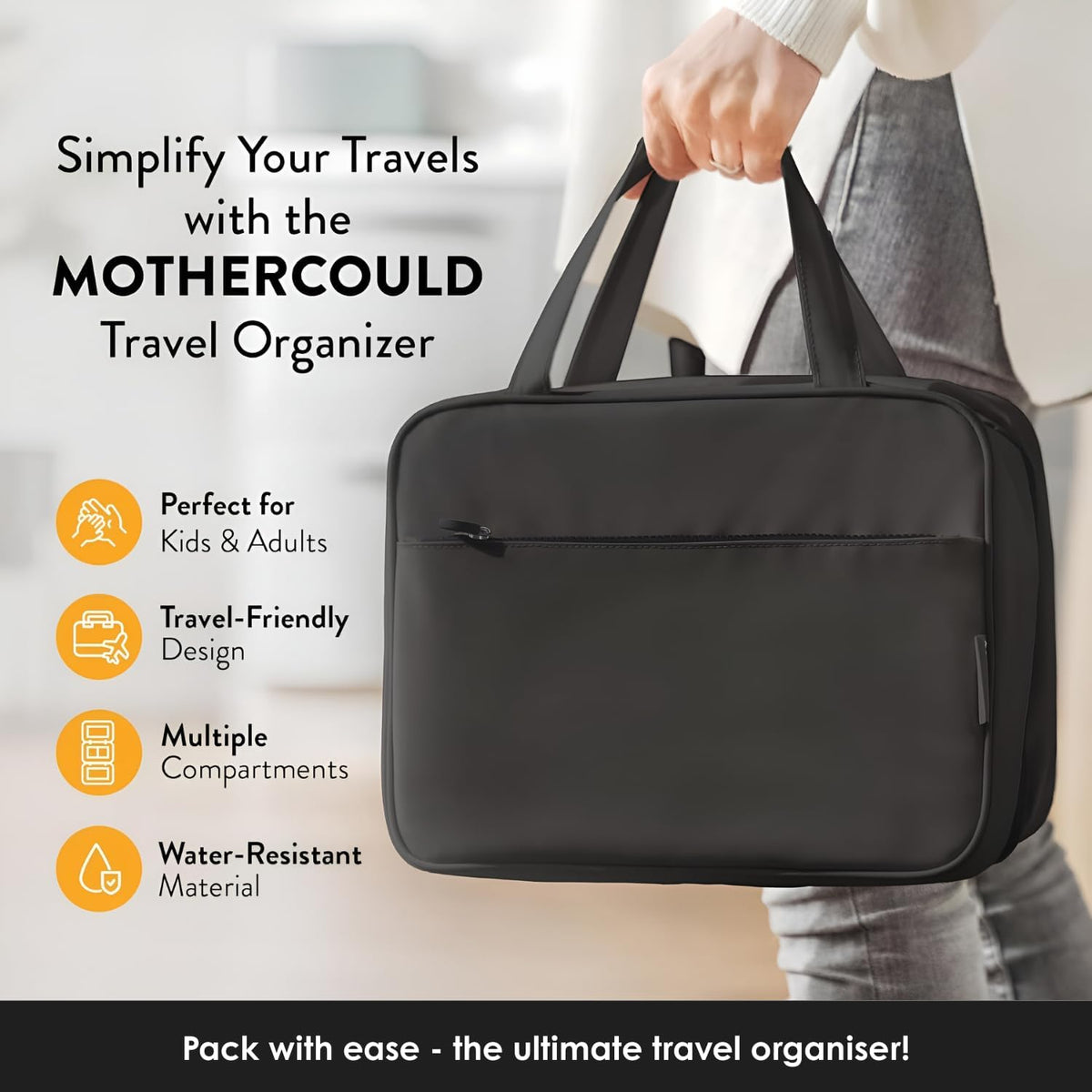 Kids Travel Organizer – Multi-Compartment, Water-Resistant Hanging Bag for Toys, Snacks, & Activities - Compact, Lightweight Design with Hook & Carry Handle - Perfect for Travel Use (Blue, Small)