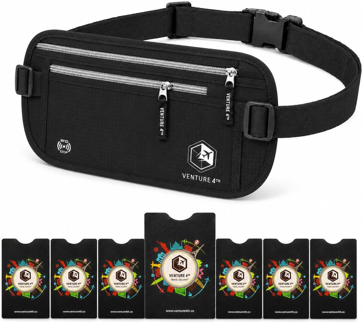 RFID Money Belt for Travel with RFID Blocking Sleeves – Slim Hidden Travel Wallet & Passport Holder for Men & Women, Lightweight Anti-Theft Pouch to Protect Cash, Cards & Documents - Brown