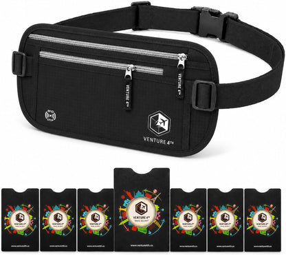 RFID Money Belt for Travel with RFID Blocking Sleeves – Slim Hidden Travel Wallet & Passport Holder for Men & Women, Lightweight Anti-Theft Pouch to Protect Cash, Cards & Documents - Brown