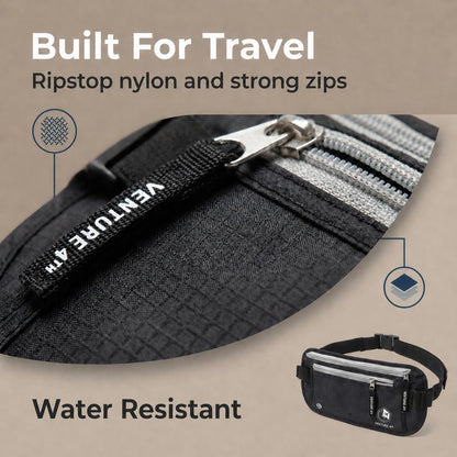 RFID Money Belt for Travel with RFID Blocking Sleeves – Slim Hidden Travel Wallet & Passport Holder for Men & Women, Lightweight Anti-Theft Pouch to Protect Cash, Cards & Documents - Brown