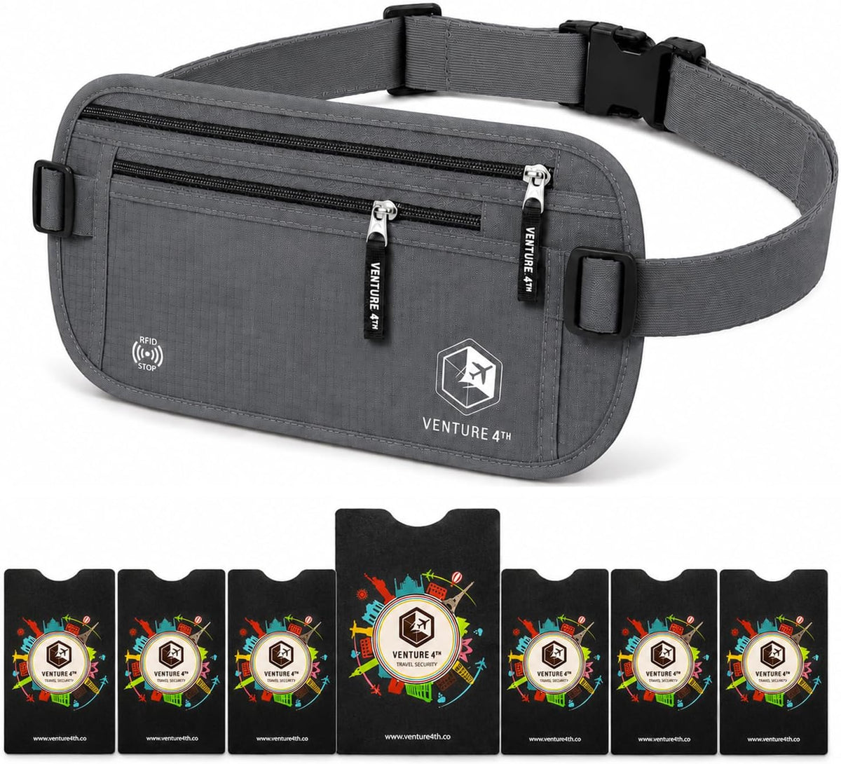 RFID Money Belt for Travel with RFID Blocking Sleeves – Slim Hidden Travel Wallet & Passport Holder for Men & Women, Lightweight Anti-Theft Pouch to Protect Cash, Cards & Documents - Brown