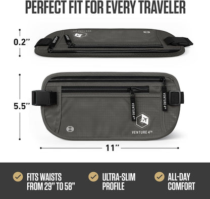 RFID Money Belt for Travel with RFID Blocking Sleeves – Slim Hidden Travel Wallet & Passport Holder for Men & Women, Lightweight Anti-Theft Pouch to Protect Cash, Cards & Documents - Brown
