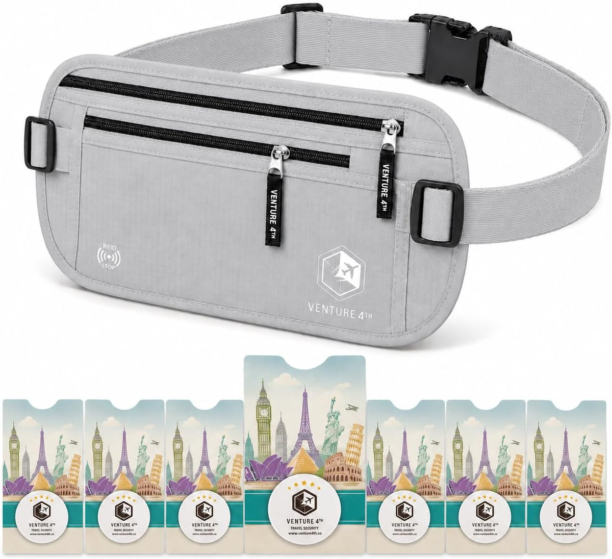 RFID Money Belt for Travel with RFID Blocking Sleeves – Slim Hidden Travel Wallet & Passport Holder for Men & Women, Lightweight Anti-Theft Pouch to Protect Cash, Cards & Documents - Brown