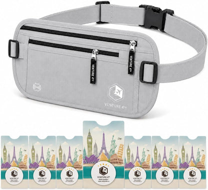 RFID Money Belt for Travel with RFID Blocking Sleeves – Slim Hidden Travel Wallet & Passport Holder for Men & Women, Lightweight Anti-Theft Pouch to Protect Cash, Cards & Documents - Brown