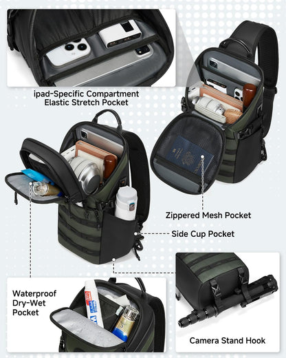 Crossbody Sling Backpack Sling Bag Travel Hiking Chest Bag Daypack Single Shoulder Bag (Grey)
