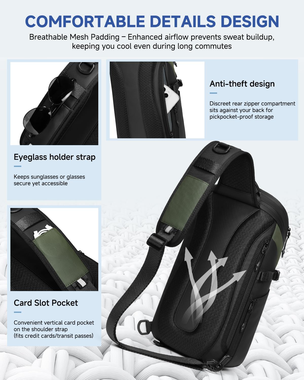 Crossbody Sling Backpack Sling Bag Travel Hiking Chest Bag Daypack Single Shoulder Bag (Grey)