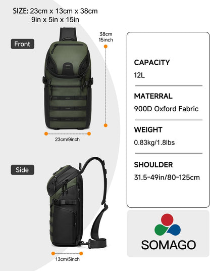 Crossbody Sling Backpack Sling Bag Travel Hiking Chest Bag Daypack Single Shoulder Bag (Grey)