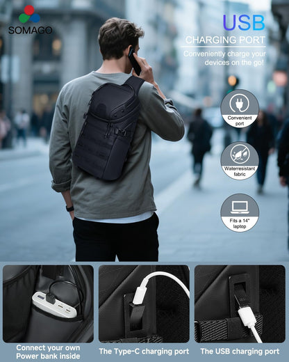 Crossbody Sling Backpack Sling Bag Travel Hiking Chest Bag Daypack Single Shoulder Bag (Grey)