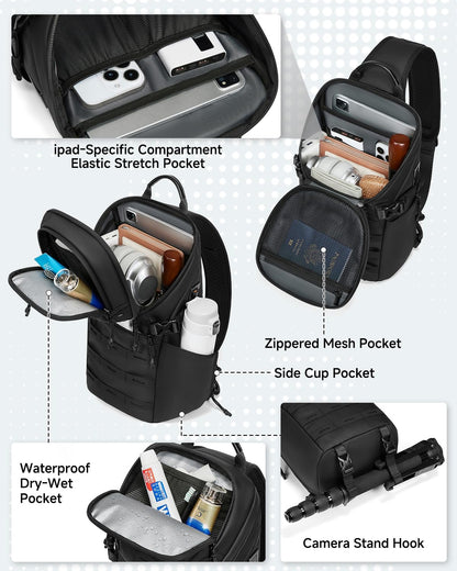 Crossbody Sling Backpack Sling Bag Travel Hiking Chest Bag Daypack Single Shoulder Bag (Grey)