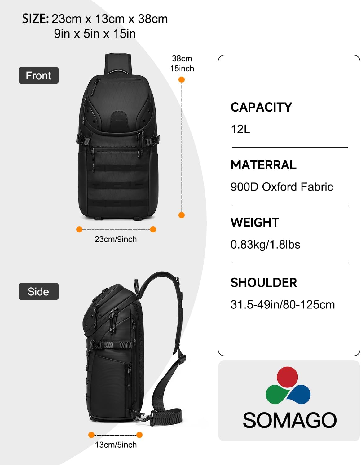 Crossbody Sling Backpack Sling Bag Travel Hiking Chest Bag Daypack Single Shoulder Bag (Grey)