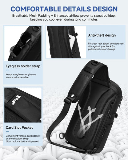 Crossbody Sling Backpack Sling Bag Travel Hiking Chest Bag Daypack Single Shoulder Bag (Grey)