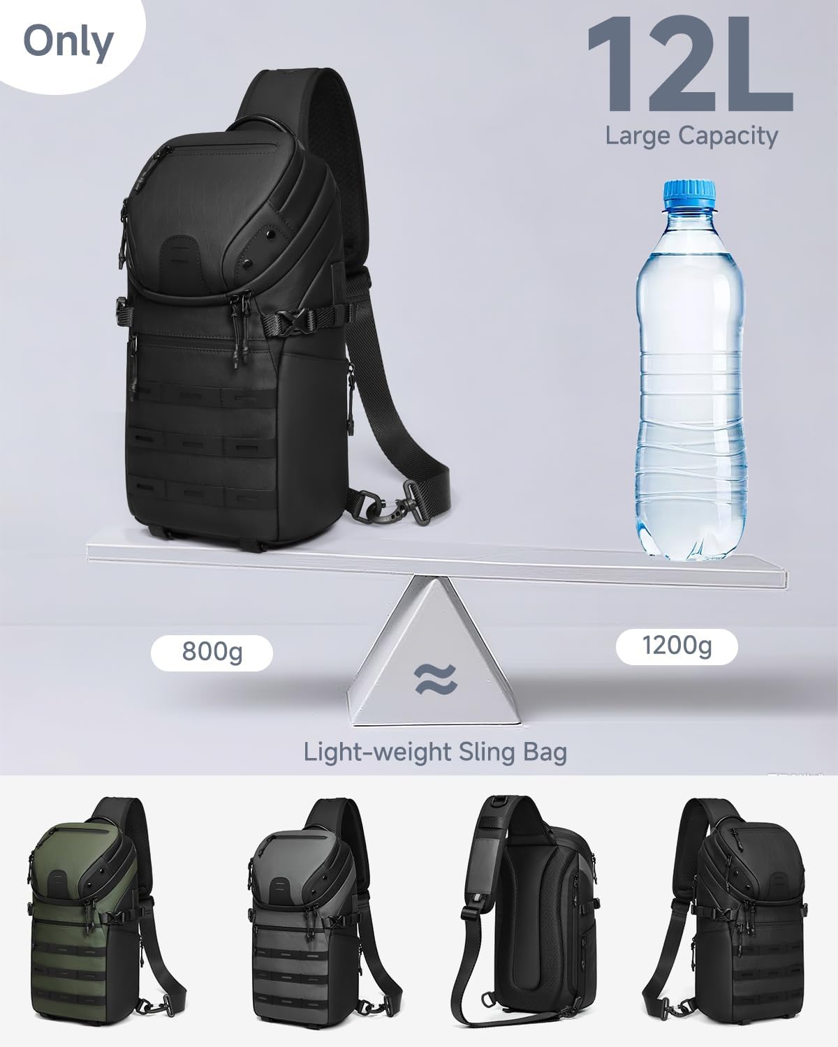 Crossbody Sling Backpack Sling Bag Travel Hiking Chest Bag Daypack Single Shoulder Bag (Grey)