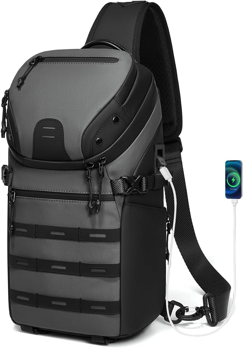 Crossbody Sling Backpack Sling Bag Travel Hiking Chest Bag Daypack Single Shoulder Bag (Grey)