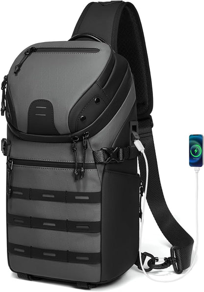 Crossbody Sling Backpack Sling Bag Travel Hiking Chest Bag Daypack Single Shoulder Bag (Grey)