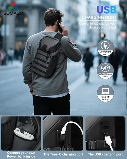 Crossbody Sling Backpack Sling Bag Travel Hiking Chest Bag Daypack Single Shoulder Bag (Grey)