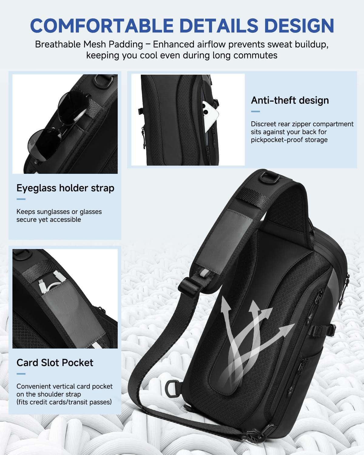 Crossbody Sling Backpack Sling Bag Travel Hiking Chest Bag Daypack Single Shoulder Bag (Grey)