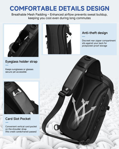 Crossbody Sling Backpack Sling Bag Travel Hiking Chest Bag Daypack Single Shoulder Bag (Grey)