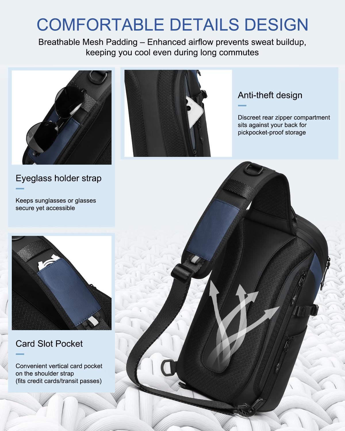 Crossbody Sling Backpack Sling Bag Travel Hiking Chest Bag Daypack Single Shoulder Bag (Grey)