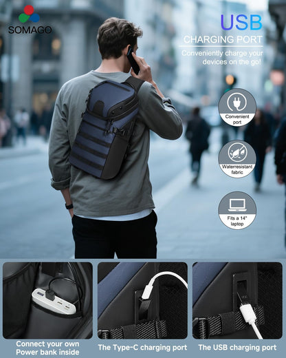 Crossbody Sling Backpack Sling Bag Travel Hiking Chest Bag Daypack Single Shoulder Bag (Grey)
