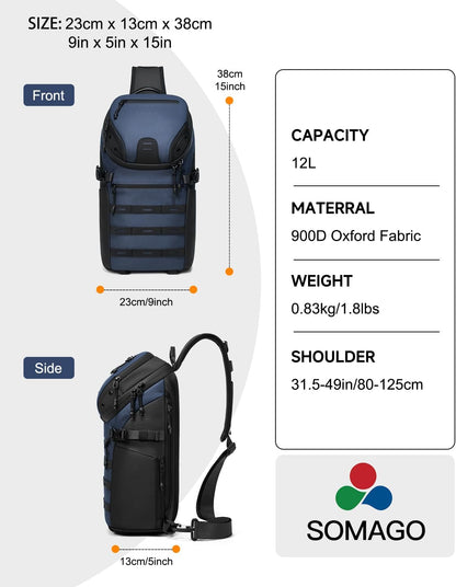 Crossbody Sling Backpack Sling Bag Travel Hiking Chest Bag Daypack Single Shoulder Bag (Grey)