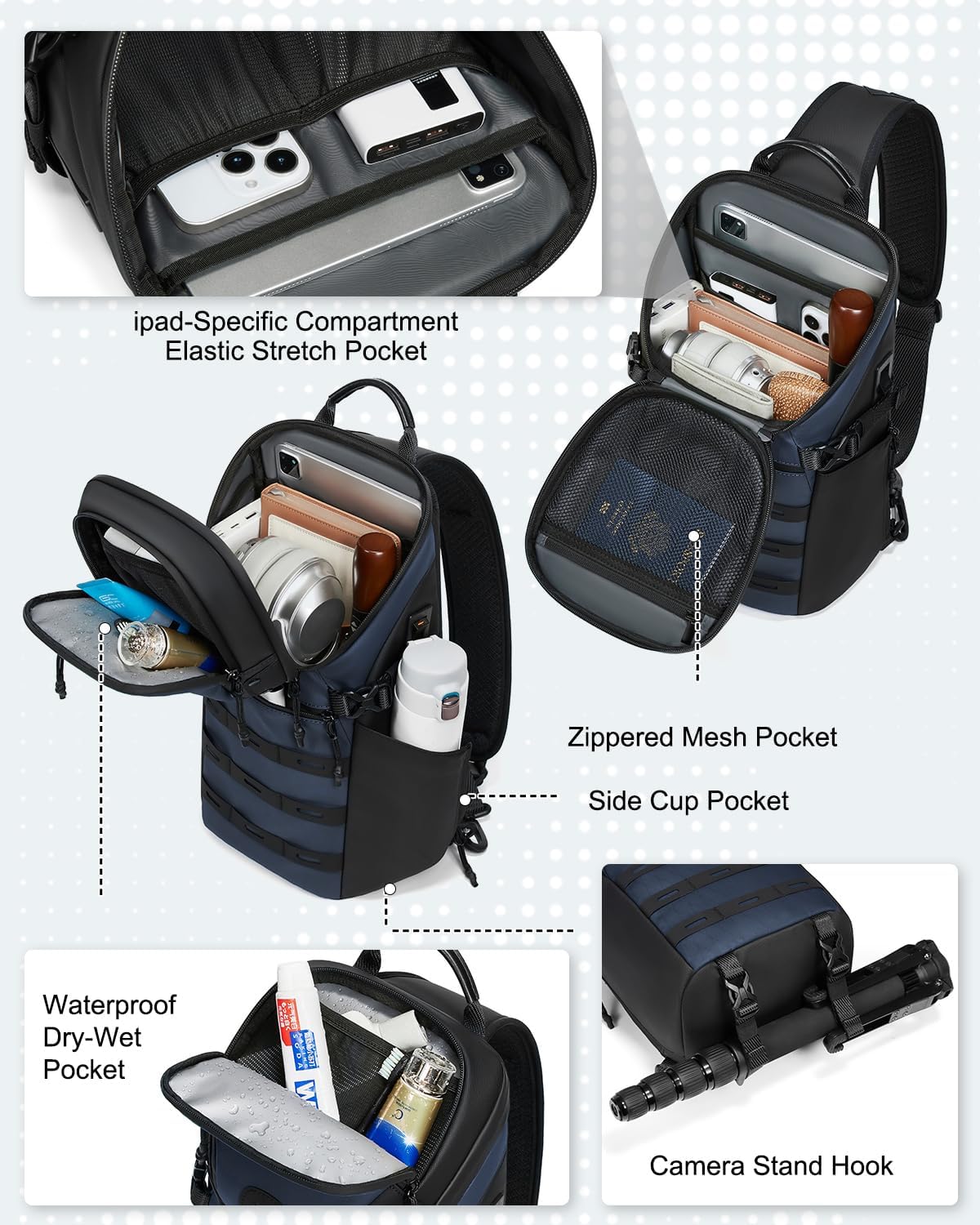 Crossbody Sling Backpack Sling Bag Travel Hiking Chest Bag Daypack Single Shoulder Bag (Grey)
