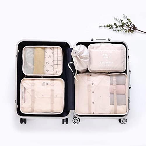 LANGUGU Compression Travel Luggage Organizers 6 Set, Mesh Clothes Bags Luggage Travel Packing Cubes with Bra Underwear Bag for Carry-on Luggage, Suitcase and Backpacking Accessories (Beige)