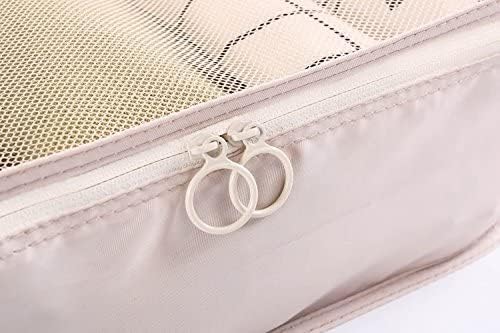 LANGUGU Compression Travel Luggage Organizers 6 Set, Mesh Clothes Bags Luggage Travel Packing Cubes with Bra Underwear Bag for Carry-on Luggage, Suitcase and Backpacking Accessories (Beige)