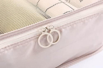 LANGUGU Compression Travel Luggage Organizers 6 Set, Mesh Clothes Bags Luggage Travel Packing Cubes with Bra Underwear Bag for Carry-on Luggage, Suitcase and Backpacking Accessories (Beige)