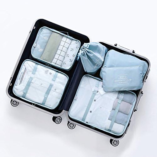 LANGUGU Compression Travel Luggage Organizers 6 Set, Mesh Clothes Bags Luggage Travel Packing Cubes with Bra Underwear Bag for Carry-on Luggage, Suitcase and Backpacking Accessories (Beige)