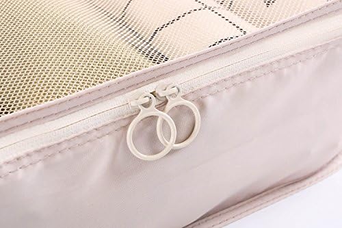 LANGUGU Compression Travel Luggage Organizers 6 Set, Mesh Clothes Bags Luggage Travel Packing Cubes with Bra Underwear Bag for Carry-on Luggage, Suitcase and Backpacking Accessories (Beige)