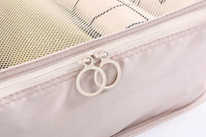 LANGUGU Compression Travel Luggage Organizers 6 Set, Mesh Clothes Bags Luggage Travel Packing Cubes with Bra Underwear Bag for Carry-on Luggage, Suitcase and Backpacking Accessories (Beige)