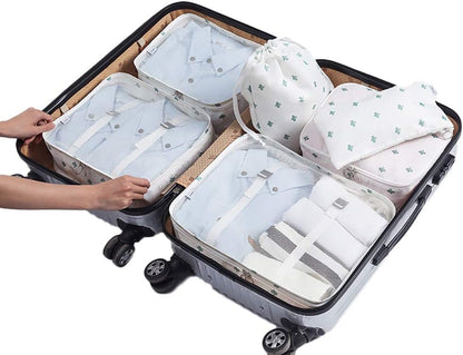 LANGUGU Compression Travel Luggage Organizers 6 Set, Mesh Clothes Bags Luggage Travel Packing Cubes with Bra Underwear Bag for Carry-on Luggage, Suitcase and Backpacking Accessories (Beige)
