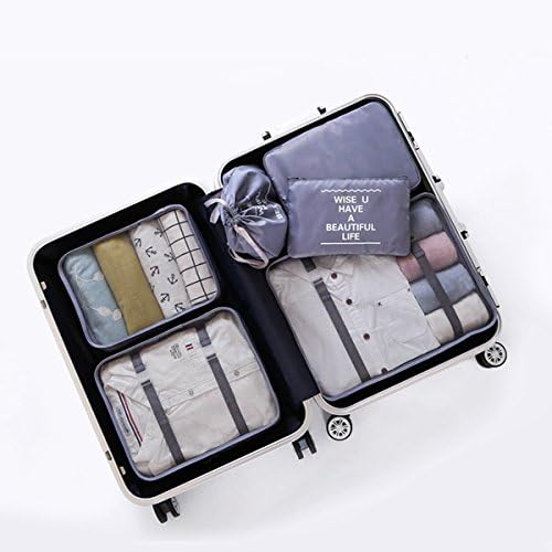 LANGUGU Compression Travel Luggage Organizers 6 Set, Mesh Clothes Bags Luggage Travel Packing Cubes with Bra Underwear Bag for Carry-on Luggage, Suitcase and Backpacking Accessories (Beige)