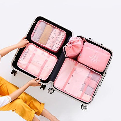 LANGUGU Compression Travel Luggage Organizers 6 Set, Mesh Clothes Bags Luggage Travel Packing Cubes with Bra Underwear Bag for Carry-on Luggage, Suitcase and Backpacking Accessories (Beige)